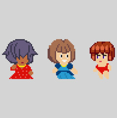 Set of pixel characters in art style