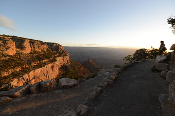 Scenic view of the Grand Canyon with the warm light of sunrise