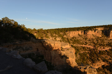 Scenic view of the Grand Canyon with the warm light of sunrise