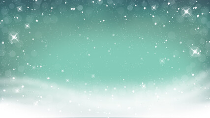 Shiny glitter with a bokeh lights, Snow falling on blue background. Winter Christmas background, Merry Christmas and New Year Holiday