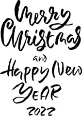 Obraz premium Merry Christmas and Happy New Year 2022. Modern dry brush lettering free hand template design. Vector grunge typography illustration.
