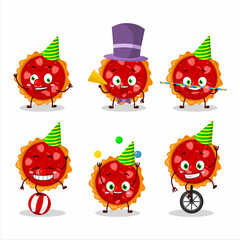 Cartoon character of strawberry tart with various circus shows