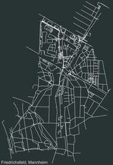 Detailed navigation urban street roads map on vintage beige background of the quarter Friedrichsfeld district of the German regional capital city of Mannheim, Germany