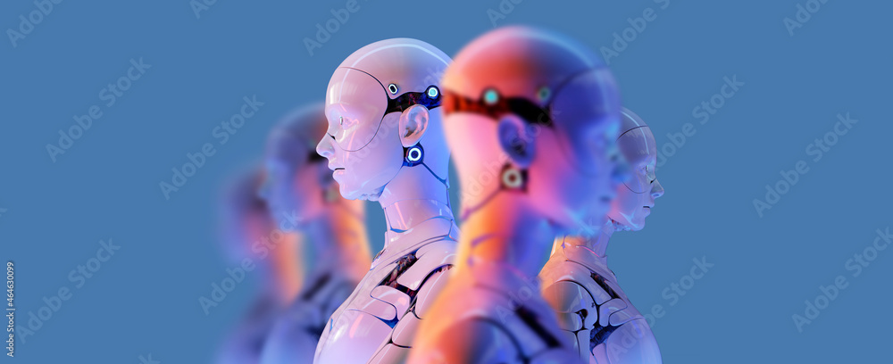 Poster smart factory, industry 4.0 m2m computer aided manufacturing 3d robot automated team working ai chat