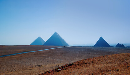 Landscape of The Great Pyramids of Giza at dawn. Cairo. Egypt