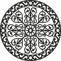 Vector Yakut round ornament. circle with ornament drawing of the far east. Patterns of northern peoples, siberia and tundra
