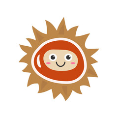 Chestnut cartoon character smiling face cute icon vector illustration.