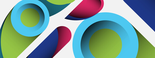 Abstract background. Minimal geometric circles and round style shapes with deep shadow effects. Trendy technology business template for wallpaper banner or background