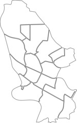 Simple blank white vector administrative map with black borders of urban city districts of Mannheim, Germany