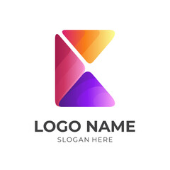 letter K logo design with 3d colorful style