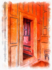 Ancient architecture of Thailand watercolor style illustration impressionist painting.