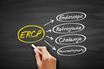 ERCP - Endoscopic Retrograde CholangioPancreatography acronym, concept on blackboard