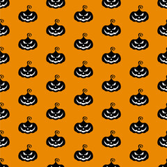 Vector flat seamless pattern with Halloween pumpkins.