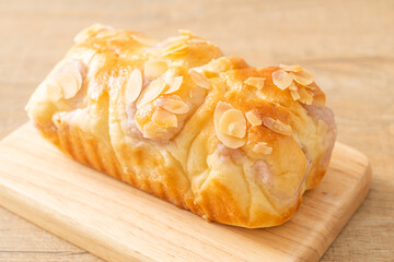 taro toast bread on wood board