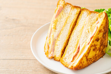 homemade sandwich ham cheese with salad