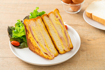 homemade sandwich ham cheese with salad