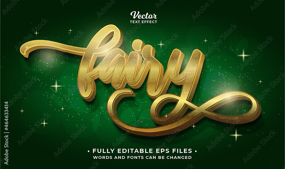 Fototapete magical fairy with golden glittering texture text effect editable vector image