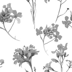 Wildflowers grey watercolor isolated on white background seamless pattern for all prints.
