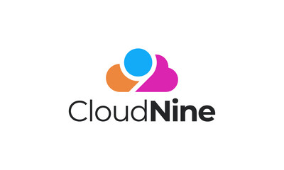 vector graphic illustration logo design for cloud nine, cloud 9, combination a cloud and number 9 with 3 colour