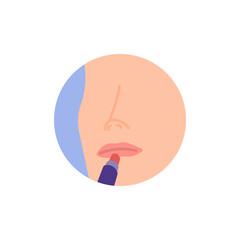 icon illustration of a person using lipstick to give color to the lips. flat cartoon style. vector design