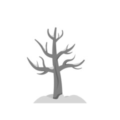 winter tree illustration. tree without leaves covered in snow. flat cartoon style. vector design