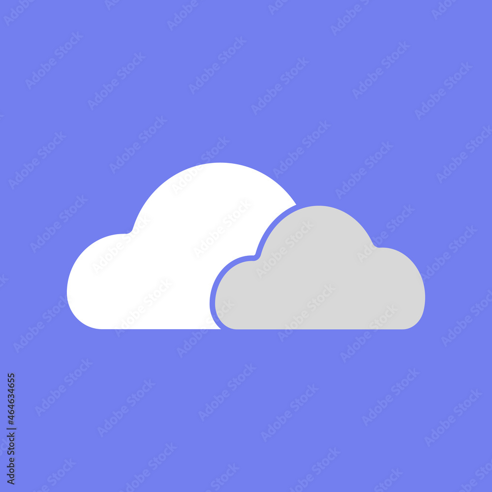 Poster cloud vector icon on blue background. vector gray cloud icon in white in flat style. data collection