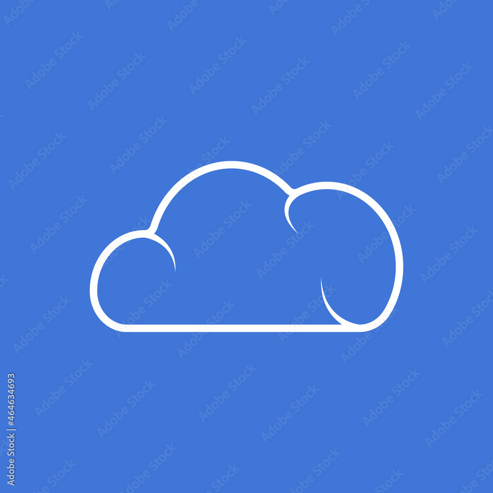Poster cloud vector linear icon on blue background. white cloud vector icon. data collection concept. cloud
