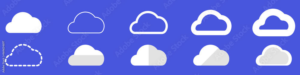 Poster cloud vector icon set on blue background. vector white cloud icon set. data collection concept. clou