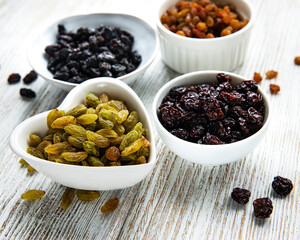 Collection of various raisins