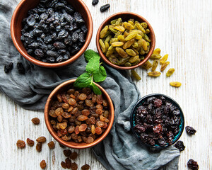 Collection of various raisins