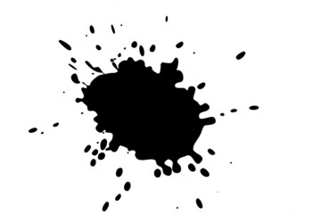 Black blot on a white background. Spots of black ink on a piece of paper.