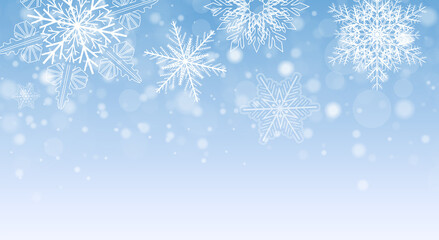 Christmas background with snowflakes, blue winter snow background, vector illustration.