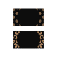 Black business card with vintage brown ornament for your contacts.