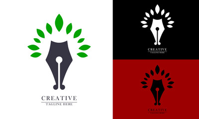 leaf and pen art element logo icon