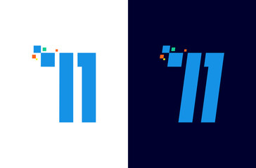 Number 11 digital logo design with pixel