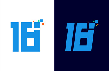 Number 18 digital logo design with pixel