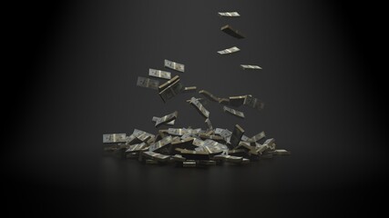 Flying money  banknotes falling  on the flor 