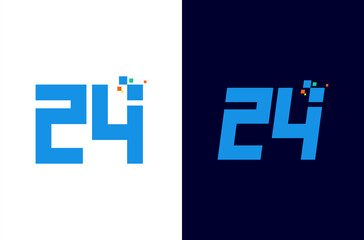 Number 24 digital logo design with pixel