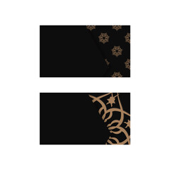 Business card template in black with abstract brown ornament for your contacts.