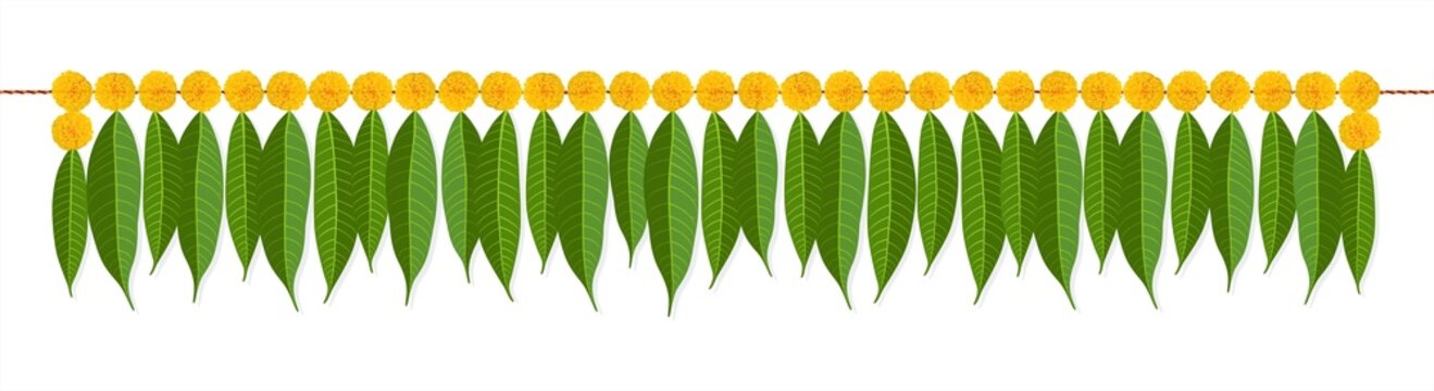 Indian Traditional Mango Leaves and Marigold Garland | Decoration for Indian Hindu Auspicious Occasion