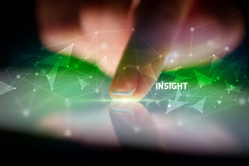 Finger touching tablet with business connection concept