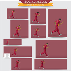 Social Media Post Collections of a Cricket Player or Bowler in Team Jersey Celebrating with Copy Space for Your Message. Pixel Art Detailed Character Illustration.