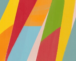 Geometric pattern with multicolor stripes. Trendy abstract background. Simple geometric elements with abstract green leaves.