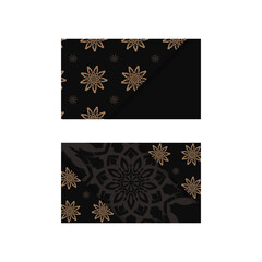 Business card template in black with an abstract brown pattern for your contacts.