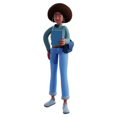 An active 3D Afro Girl Cartoon Illustration going to work