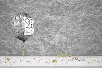 25 years wedding anniversary balloon & party decorations on a white table cloth