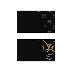 Business card template in black with Indian brown ornament for your contacts.