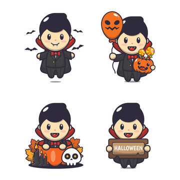 Cute cartoon dracula vector illustration. Halloween vector design character. Vector isolated flat illustration for poster, brochure, web, mascot, sticker, logo and icon. 