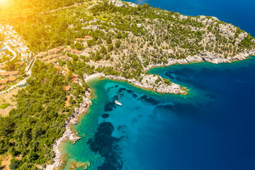 Beautiful summer landscape with rocky Mediterranean coast. Turkey, summer vacation.