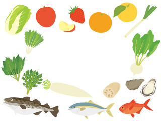 冬の味覚手描き風セット　Winter Food Vector Illustration.